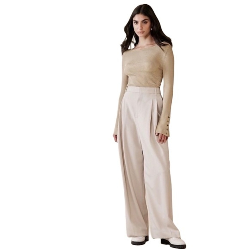 Banana Republic Jennie Boat Neck Ribbed Sweater With Stitching and Buttons